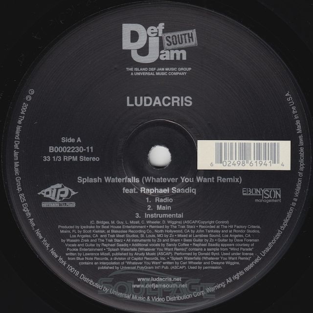 Ludacris feat. Raphael Saadiq Splash Waterfalls (Remix) 12" US NEU